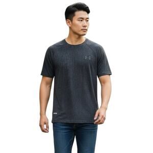 Under Armour Mens HeatGear Tech Athletic Tee Shirt M Gray Patterned Short Sleeve